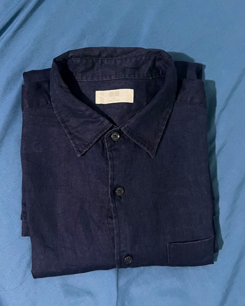 Sơ mi linen Uniqlo xanh navy - Size XL, mới 90%