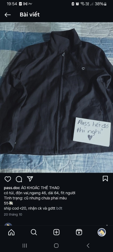 Áo khoác thể thao pass nhanh