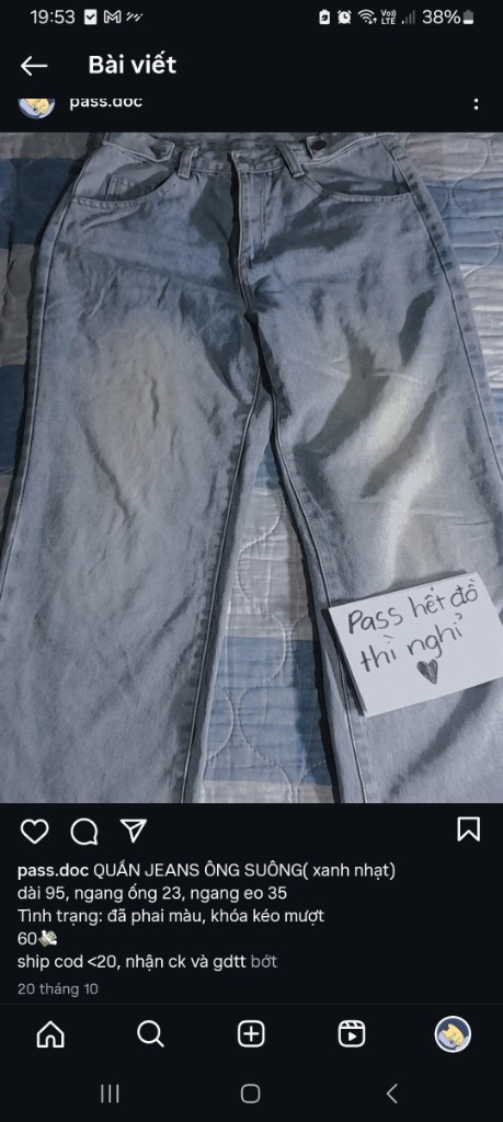 Quần Jeans Ống Suông Xanh Nhạt Pass