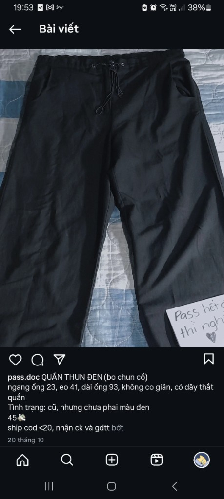 Quần thun đen pass nhanh