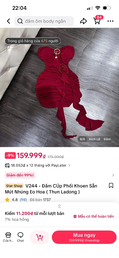 Đầm body đỏ quyến rũ, size phù hợp cho mùa hè