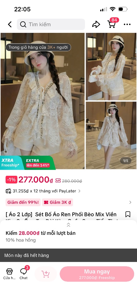 Set Đồ Bộ Áo Ren Bèo Mịn Màu Trắng - Phù Hợp Mùa Hè Thoáng Mát