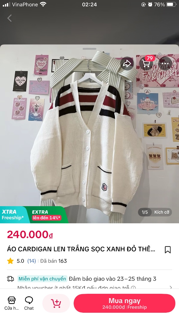 Áo cardigan len trứng sọc xanh đỏ thời trang trẻ trung