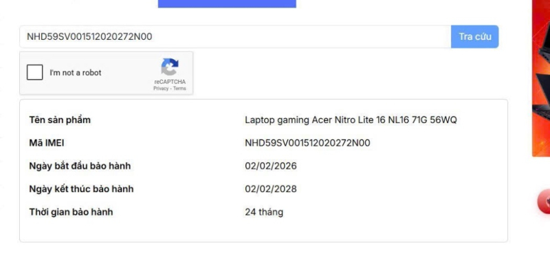 Laptop Acer Nitro L16 16 Inch mới dùng 1 tháng còn hơn 22 tháng bảo hành