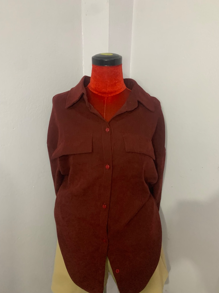 Áo sơ mi nữ chất liệu dày, màu đỏ ấm áp