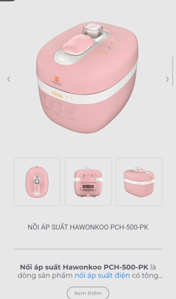 Nồi Áp Suất Hawonkook PCH-500-PK Màu Hồng - Tiện lợi, an toàn, mới đẹp