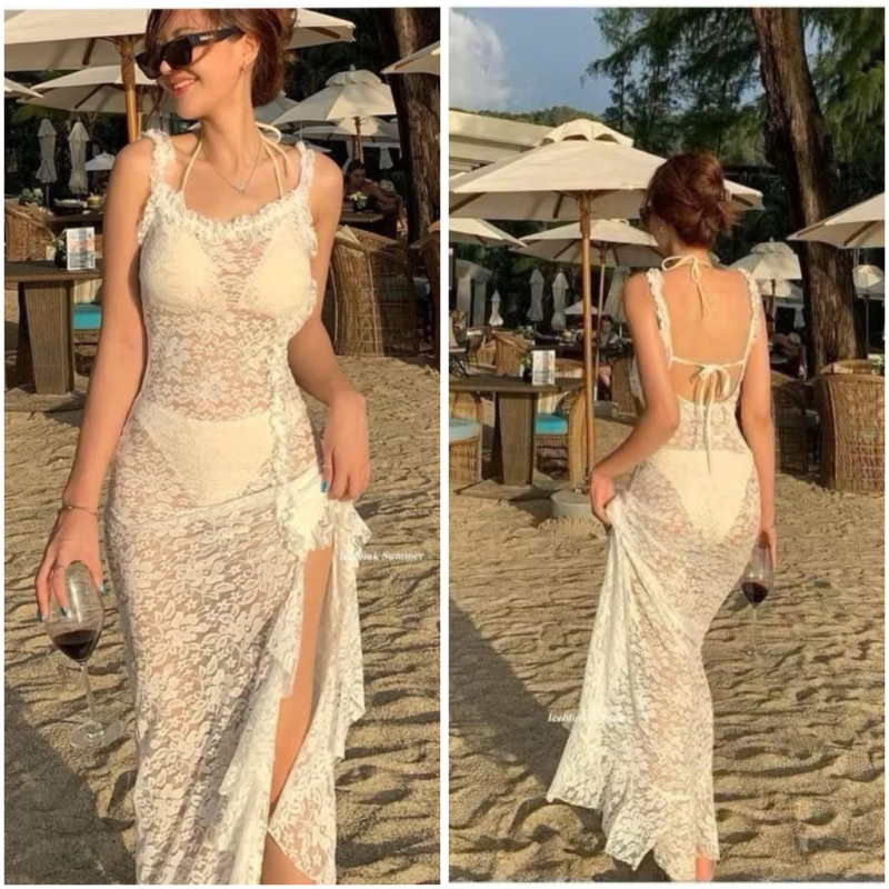 Set bikini body 3 món váy ren xẻ tà