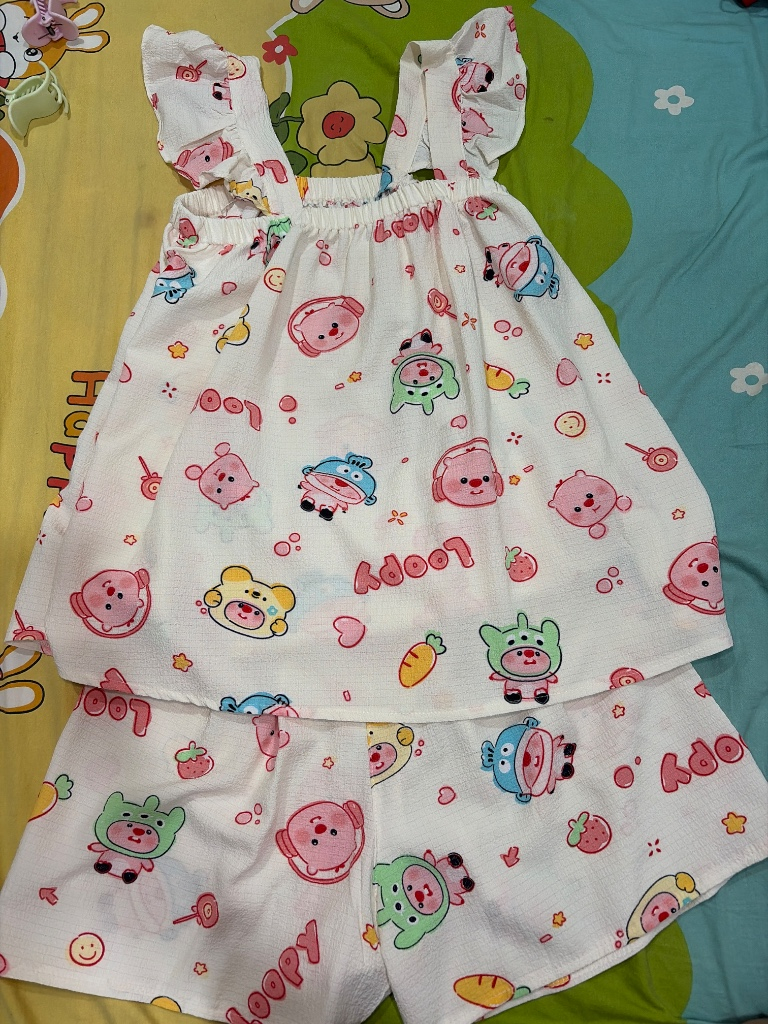 Bộ cánh tiên babydoll chất xốp hoạ tiết cute ( Quần không túi)