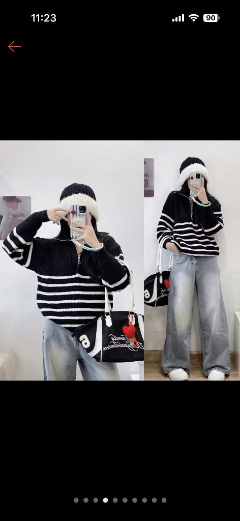 Áo len sọc đen trắng phong cách trẻ trung